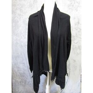 Matilda Jane Cardigan Womens S Black Good Open Front Fringe Sharkbite Hem Knit